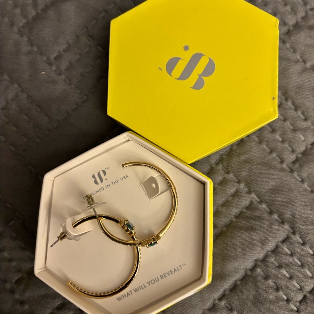 Gold Hoop Earrings with Blue Accents